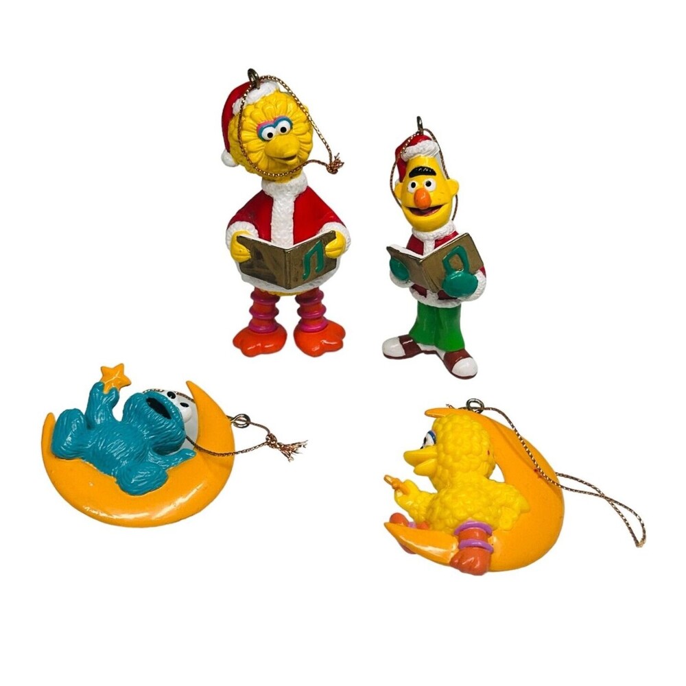 Vintage Sesame Street Christmas Ornament Lot of 4 Big Bird Bert Cookie Monster